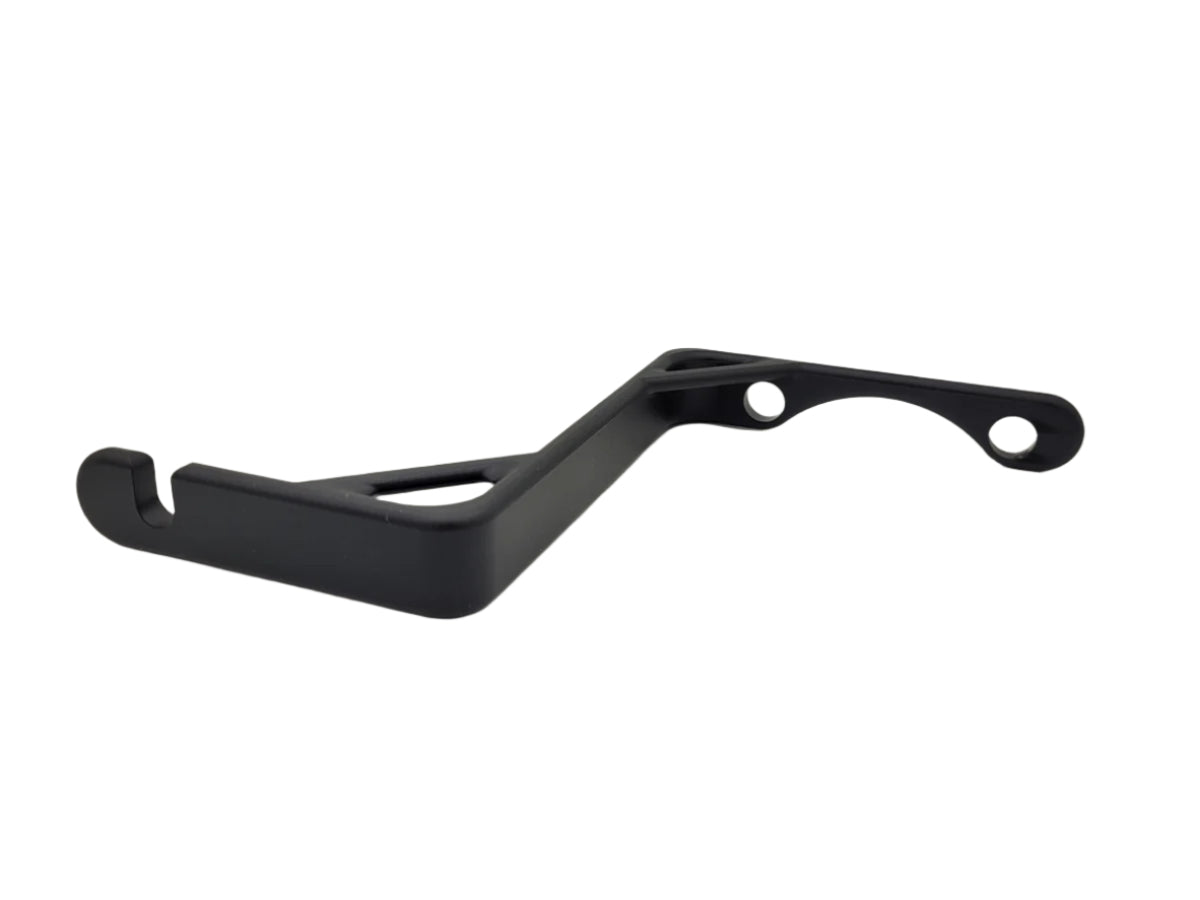 Black metal bracket on a light gray background
