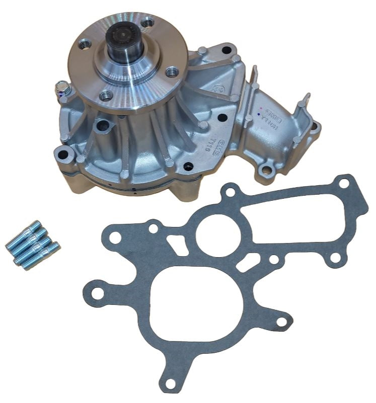 A Toyota diesel water pump with model numbers visible, including 1KZT and 1KZTE, with a part number of 16100-69356. The pump is primarily metallic and includes gaskets and small metal components.
