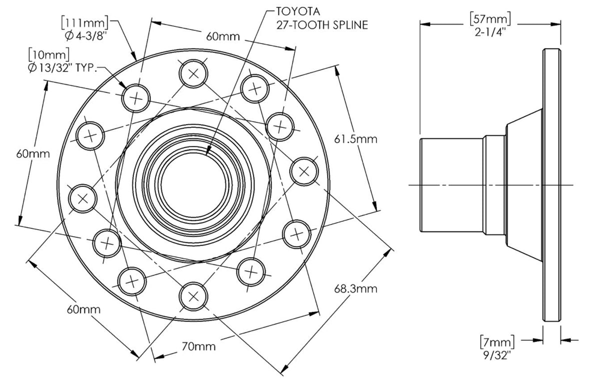 Toyota Transfer Case Output Flange – Triple Drilled w/ Dust Shield Pickup/4Runner/Land Cruiser