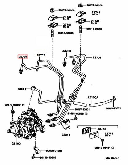 Toyota 2.8L 3L Fuel Pump Hard Line Injector Rail To Head Pipe 1