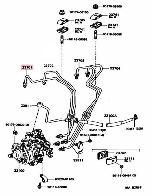 Toyota 2.8L 3L Fuel Pump Hard Line Injector Rail To Head Pipe 1