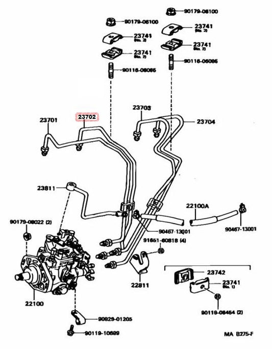 Toyota 2.8L 3L Fuel Pump Hard Line Injector Rail To Head Pipe 2