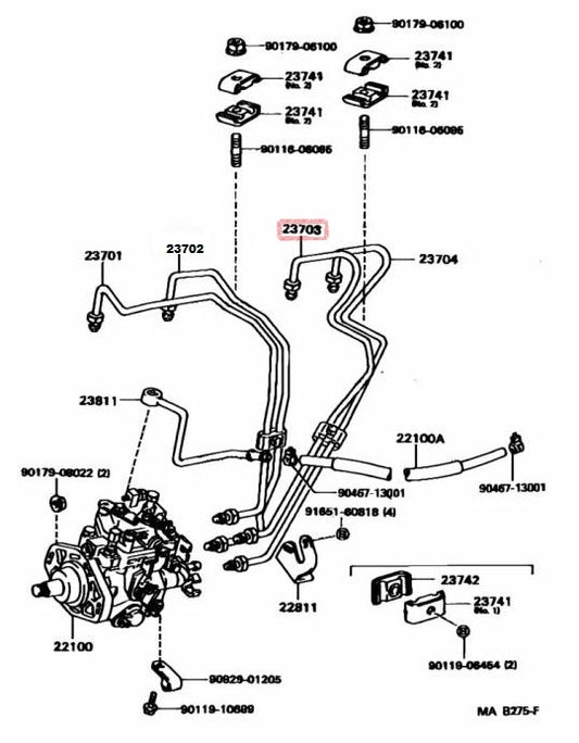 Toyota 2.8L 3L Fuel Pump Hard Line Injector Rail To Head Pipe 3