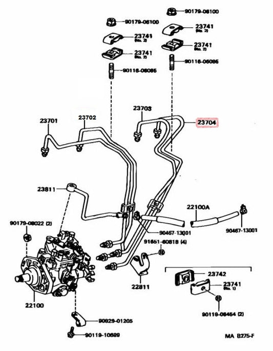 Toyota 2.8L 3L Fuel Pump Hard Line Injector Rail To Head Pipe 4 23704-54100