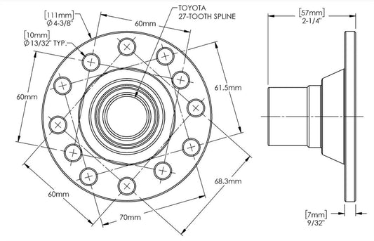 Toyota Transfer Case Output Flange – Triple Drilled w/ Dust Shield Pickup/4Runner/Land Cruiser